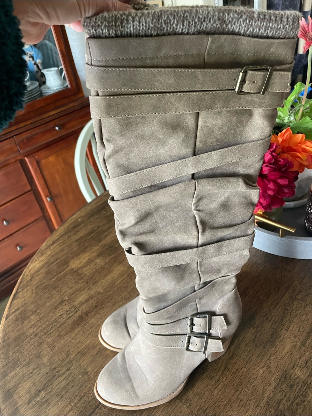 JustFab Taupe Slouch Tall Boots – Women’s Size 8